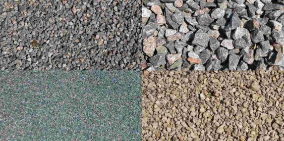 Four diffrent types of aggregates sand gravel shell and crushed stones