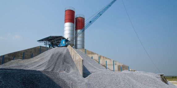 Shell aggregate being processed at huge factory