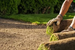 man working on landscaping project