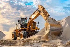 bucket loader on the construction site large excavator on a construction site loader bucket filled with sand bucket loader in a sand mine