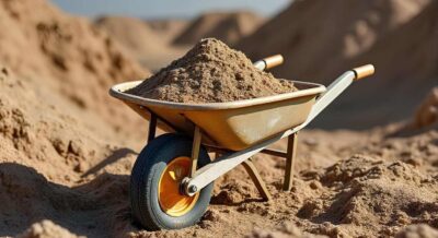 wheelbarrow filled with sand in a construction side