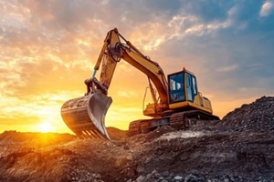 sunset construction site heavy excavator at work for civil engineering and real estate development