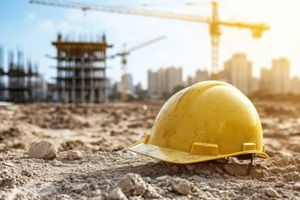 worker helmet placed near a construction site