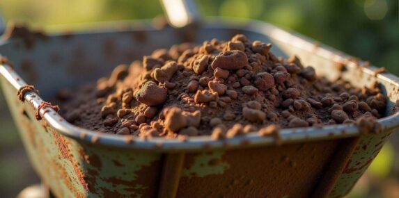 close-up of wheelbarrow filled with fill dirt in a punta gorda fl