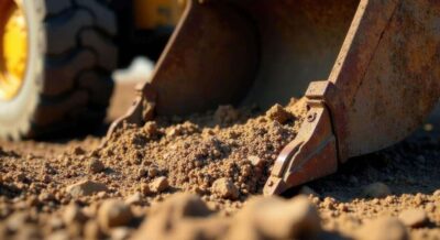 view of a rusty excavator bucket full of fill dirt in Punta Gorda, FL