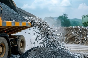 Truck Unloading Aggregates at Construction Site