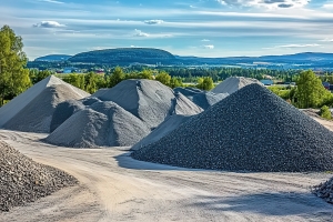 Piles of Aggregate Sand and Stones at Construction Site