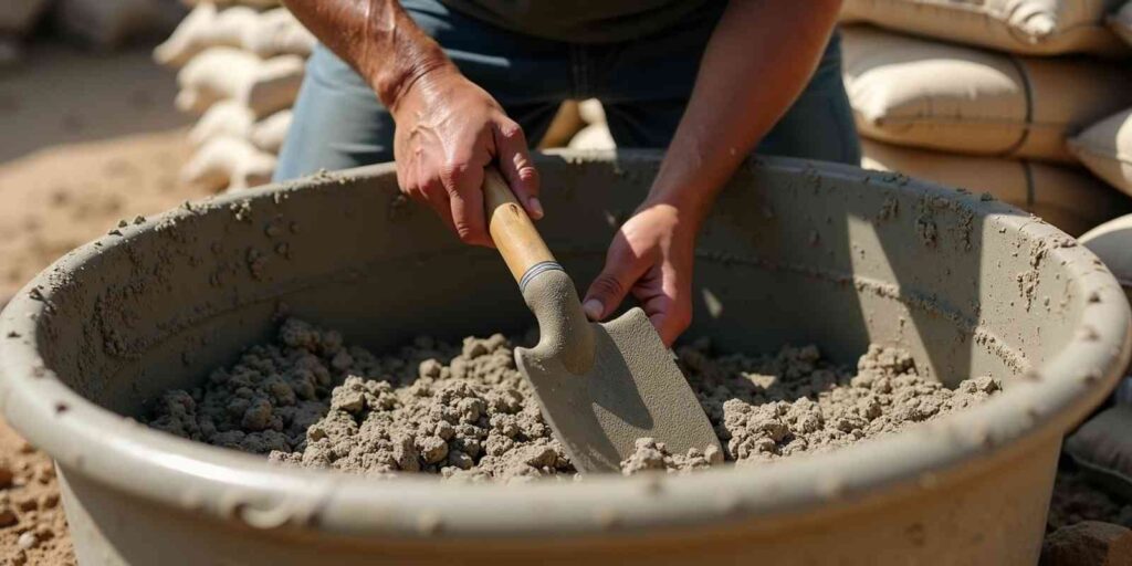 Worker Mixing Fine White Sand Cement and Aggregate in SW Florida