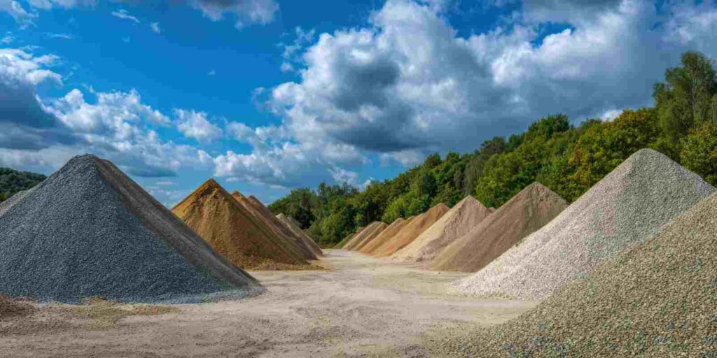 Aggregate Sand and Rock Piles at Construction Site in Punta Gorda, FL