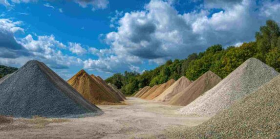 Aggregate Sand and Rock Piles at Construction Site in Punta Gorda, FL