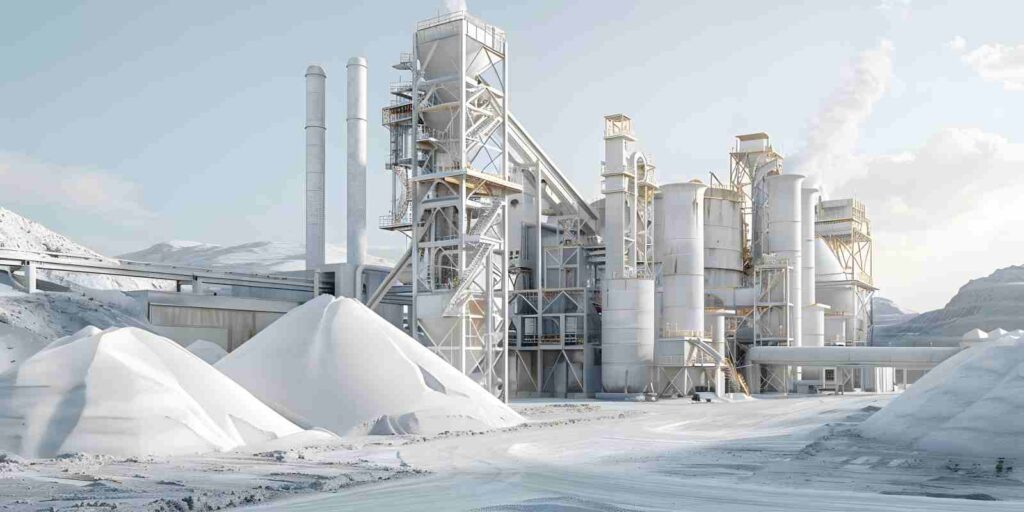 Construction Material Production Line Surrounded by Fine White Sand Piles