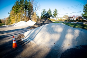 Piles of White Prestige and Grey Sand at Fort Myers, FL Construction Site