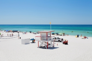People Enjoying at White Sugar Sand on A Beach in Florida